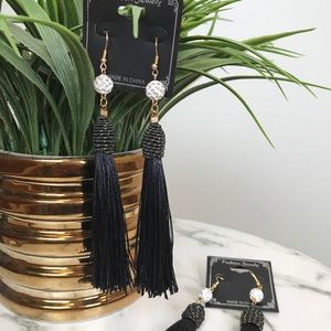 ‼️ Black Tassel Thread Drop Earrings Boho Chic